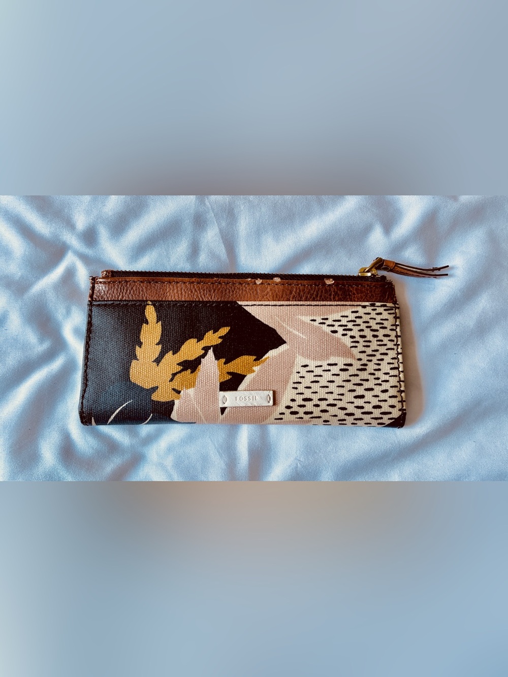 Fossil Floral-Print Zip Wallet in Black, Brown, Pink, Red, and Mustard